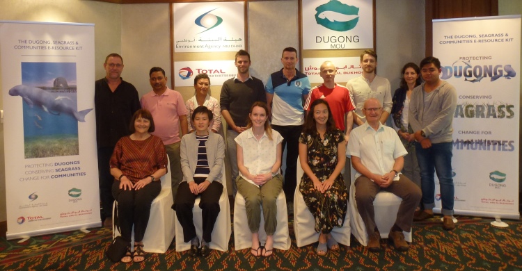Back row L-R: Nicolas Pilcher, Himansu Das, Donna Kwan, Christophe Cleguer, Len McKenzie, Paul Cooper, Benjamin Jones, Maya Bankova-Todorova, Wint The.  Front row: Helene Marsh, Connie Chiang, Samantha Matthews, Tara Whitty, Simon Woodley. Photo: Dugong MOU Secretariat.